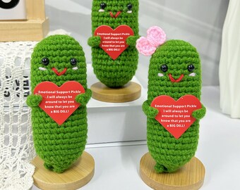 Adorable Crochet Pickle Holding a Red Heart Card-Emotional Support Pickle Gift-Mother's Day Gift for Woman Friend-Thoughtful Gift Desk Decor