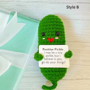 Emotional Support Pickle,Positive Pickle,Big Fan Pickle,Handmade Crochet Pickles,Crochet Pickle,Desk Decor,Christmas Gift Style B