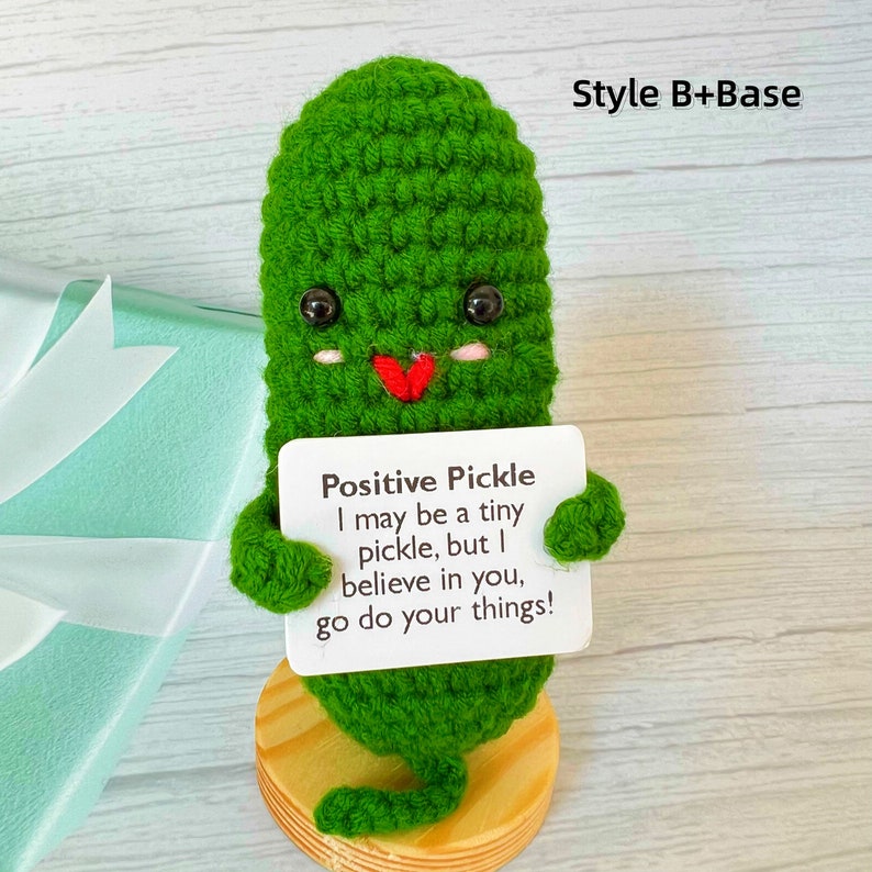 Emotional Support Pickle,Positive Pickle,Big Fan Pickle,Handmade Crochet Pickles,Crochet Pickle,Desk Decor,Christmas Gift image 4