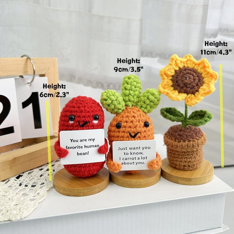 3PCS Adorable Caring Gift Set-Handmade Crochet Carrot/Red Bean/Sunflower Desk Ornament-Mother's Day Gift-Gift for Mom/Grandma-Show Love Gift zdjęcie 6