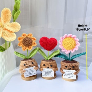 Handmade Crochet Sunflower/Daisy/Heart Shape Flower-Emotional Support Plant Gift-Mother's Day Gifts-Gifts for Mom-Love for Mom-Crochet Decor zdjęcie 10