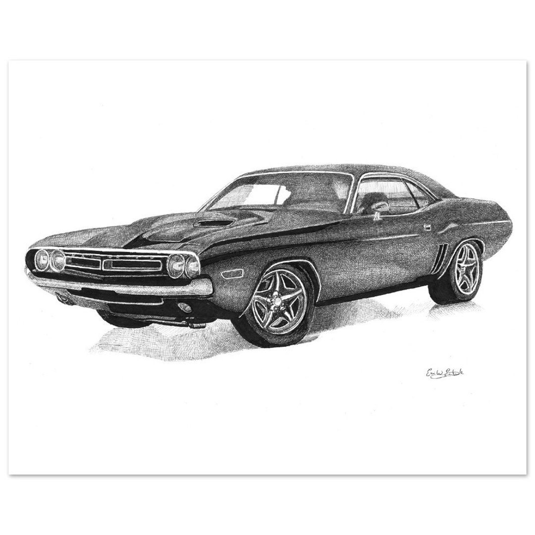 1969 Dodge Challenger | Muscle Cars | Art | Hand Drawn Portrait - Etsy