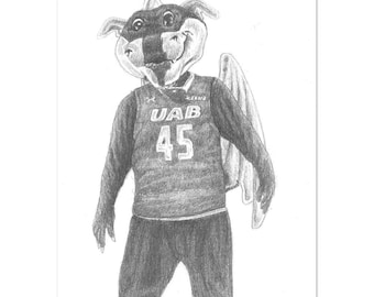 UAB | Université d'Alabama-Birmingham | Vestes | Sports universitaires | Football universitaire | Mascotte universitaire | Portrait dessiné à la main