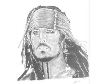 ジャック・スパロウのアート作品 – オリジナル手描き鉛筆画（A3サイズ