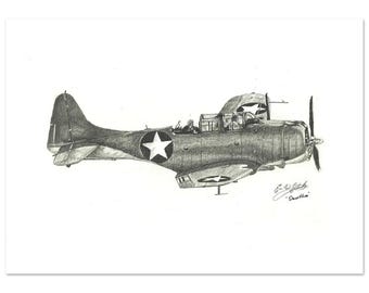 SBD Dauntless Dive-Bomber | Wojsko | Samolot | Marynarka Wojenna | Armia | Siły Powietrzne | Sztuka | Portret rysowany ręcznie