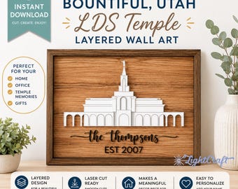 Bountiful Utah Temple Wall Art, Personalized Family Name, Laser Cut (SVG, PDF)