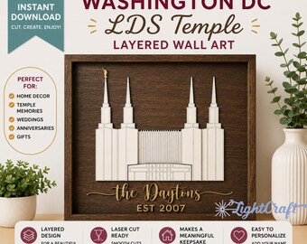 Washington DC Temple Wall Art, Personalized Family Name, Laser Cut (SVG, PDF)
