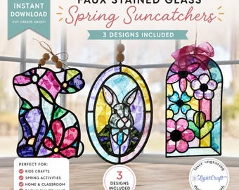 Kids Faux Stained Glass Bunny Craft SVG PDF | Laser Cut & Printable Window Art | Spring Easter DIY Project