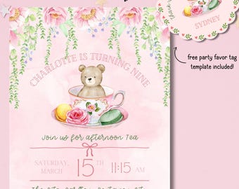 Digital Editable Teddy Bear Tea Party Invitation Instant Download – Customizable – Perfect for Kids Birthday, Baby Shower, or Afternoon Tea