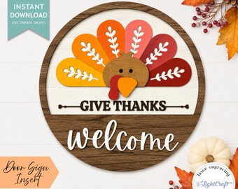 Thanksgiving Door Insert SVG & PDF | Wooden Welcome Sign | Turkey Door Insert | Front Door | Cricut Laser File