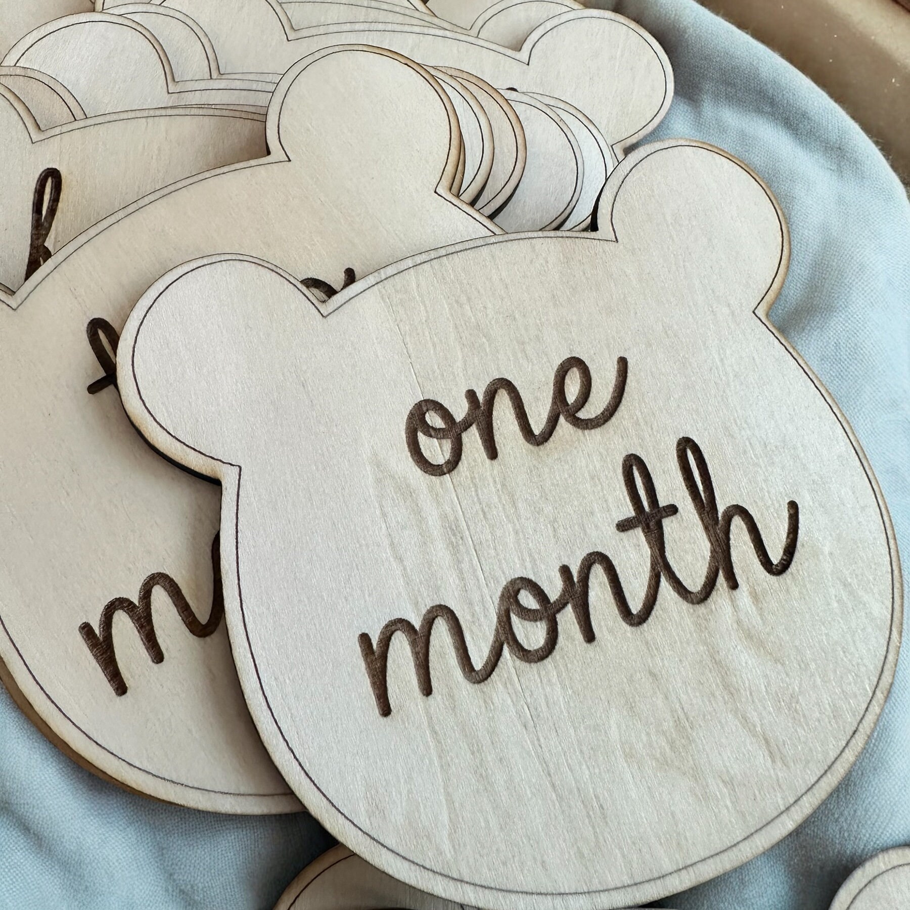 Baby Monthly Milestone Teddy Bear Engraved Wood Set, Baby Gift, Photo ...