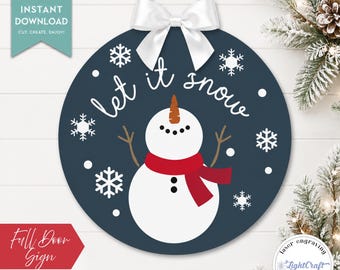 Snowman Door Sign SVG PDF | Winter Christmas Decor | DIY Cutting File for Cricut & Silhouette | Holiday Home Decor Digital Download