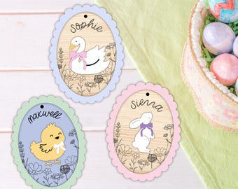 3D Easter Basket Tags SVG PDF Bundle | Goose, Chick & Bunny | Laser Cut Files | Layered Easter Name Tags