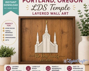 Portland Oregon LDS Temple Wall Art, Personalized Family Name, Laser Cut (SVG, PDF)