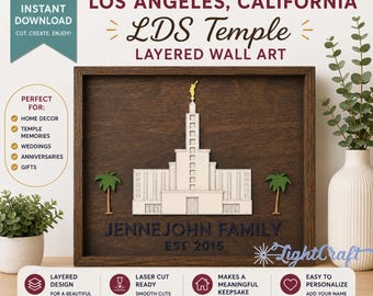 Los Angeles California Temple Wall Art, Personalized Family Name, Laser Cut (SVG, PDF)