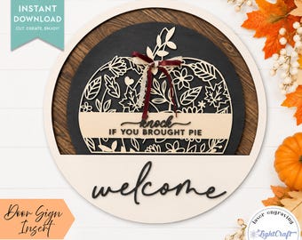 Thanksgiving Door Insert SVG & PDF | Wooden Welcome Sign | Pumpkin Insert | Front Door | Cricut Laser File