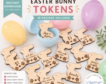 Easter Bunny Reward Tokens SVG & PDF | Printable Egg Fillers | Kids Easter Prize Coupons | DIY Easter Basket Stuffers
