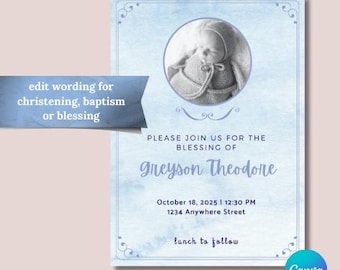 Baby Boy Baptism Christening Blessing Digital Invitation Template