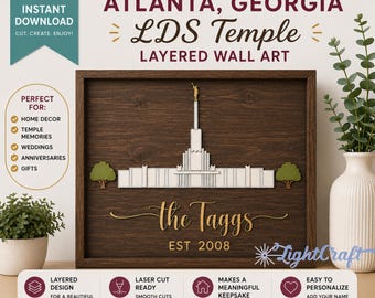 Atlanta Georgia LDS Temple Wall Art SVG PDF | Personalized Family Name Sign | Laser Cut Temple Decor | Religious Home Art