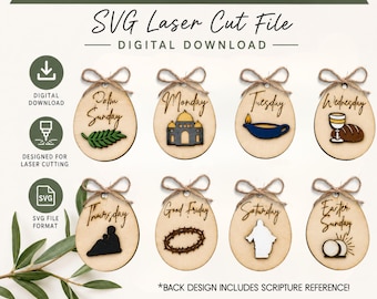 Easter Advent Eggs SVG PDF | Non-Denominational Holy Week Countdown | Laser Cricut | Easter Tree Ornaments | Religious Easter Craft