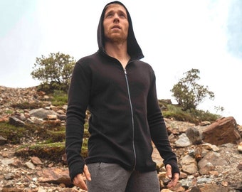 High Performance & Regulates Temperature Alpaca Wool Mid Layer Fleece Hoodie - Men's: Full Zip