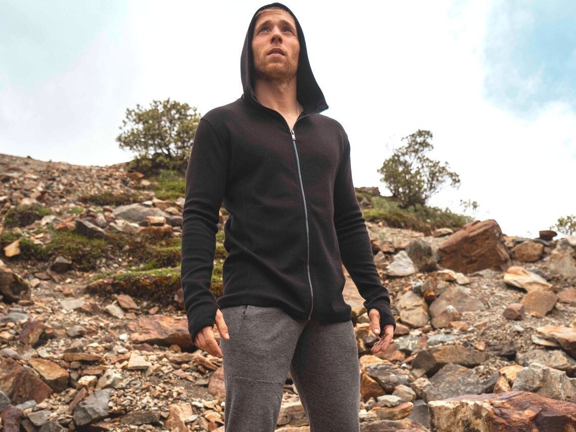 Hohe Leistung & Temperaturregulierung Alpakawolle Mid Layer Fleece Hoodie – Herren: Durchgehender Reißverschluss