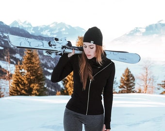 Warm & Breathable Alpaca Wool Ski Fleece - Women's: Mid Layer Hoodie Full Zip