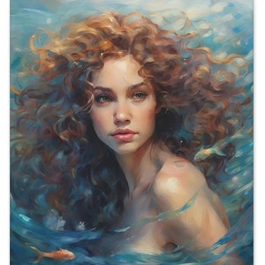 Mermaid Canvas Art, Impressionist Wall Art, Fantasy Art, Home Decor, Unique Gift Idea, Impressionism Portrait, Wall Art Canvas Gallery Wraps