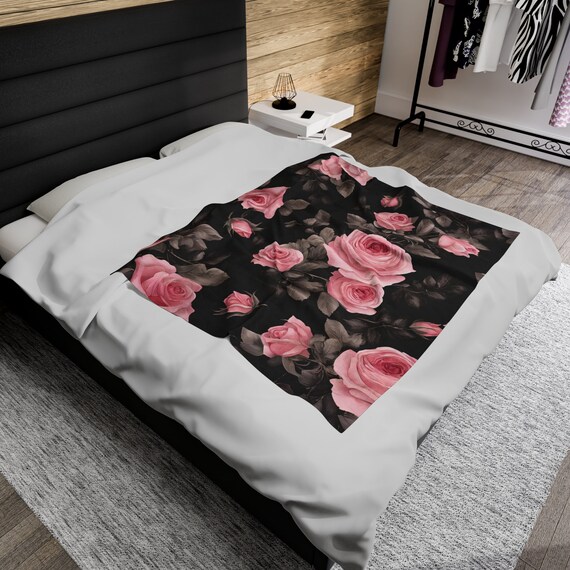 Rose Blanket Pink Floral Blanket Pink Rose Blanket Gift Idea Plush Pink Blanket Home Decor Blanket Throw Blanket Velvet Plush Blanket Etsy