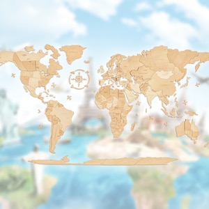 3D Puzzle Weltkarte in natürlicher Birke - DIY unbemaltes Globus Kit für Entdecker, Holzkarten-Kunstanzeige, pädagogisch wertvolles Geographie-Dekor