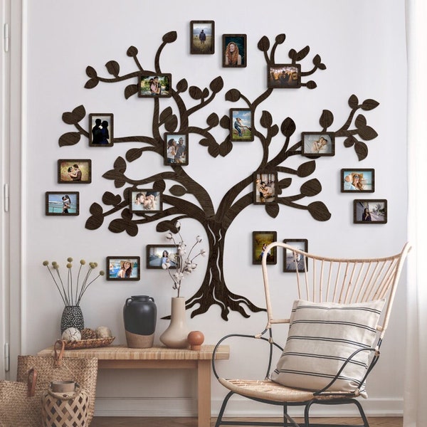 Wooden Family Tree with Photo-frames - 155x175cm - Wall Decoration, Perfect Family Girt for Christmas or Birthday