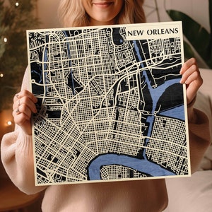 Carte en bois multicouche de la Nouvelle-Orléans - Décor teinté 3D, Souvenir de la Louisiane, Laser NOLA Art