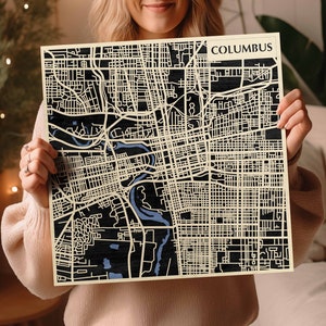 Carte en bois de Columbus fabriquée à la main - Laser OH Wood Art - Ohio Wooden Craft