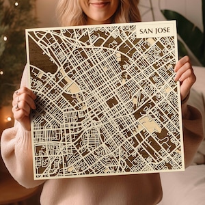 Carte en bois de San Jose fabriquée à la main - Laser CA Wood Art - California Wooden Craft