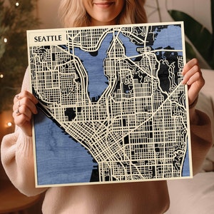 Souvenir de Seattle 3D fabriqué à la main - Art du bois teinté WA - Artisanat en bois multicouche