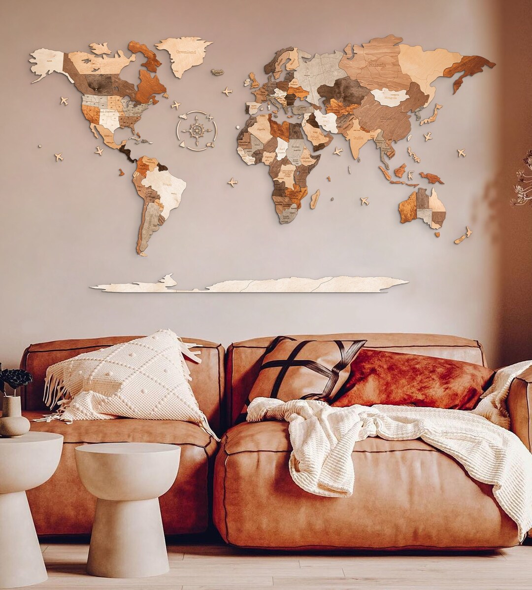 3D Wooden Puzzle World Map on the Wall - Large Size, Laser Engraving ...