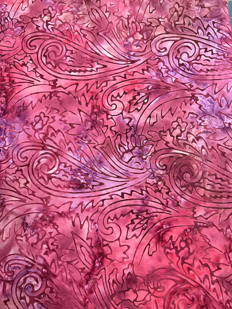 Hand-dyed Red Pink Purple Batik Fabric 1.5 Yard Piece Vibrant Paisley ...