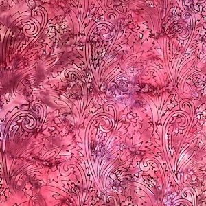 Hand-Dyed Red Pink Purple Batik Fabric 1.5 Yard Piece Vibrant Paisley Design, Unique Textured Look from Dyeing | One and One Half Yard Piece