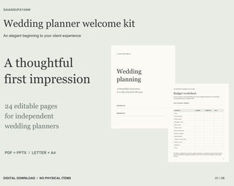 Willkommenspaket für Hochzeitsplaner, 24-seitige, bearbeitbare Vorlage (PDF & PPTX)