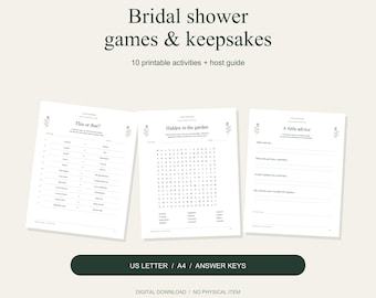 Botanisches Brautparty-Spielepaket: 10 druckbare Aktivitäten, Gastgeberleitfaden und Lösungsschlüssel
