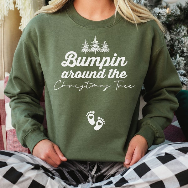 Bumpin Around the Christmas Tree Sweatshirt, Pregnancy Announcement Sweatshirt, Christmas Maternity Shirt, Holiday Gender Reveal, Baby Gift