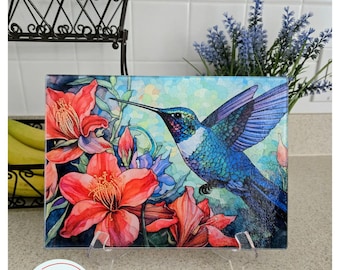 Personalized Glass Cutting Board: Hummingbird, Butterfly, Sunflower & Flag