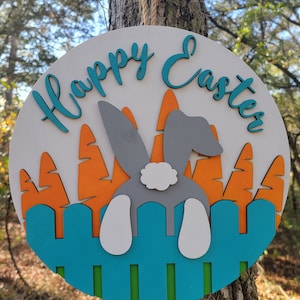 Bunny Tail Easter Sign: Baltic Birch Wood Door Hanger, Easter Welcome Decor