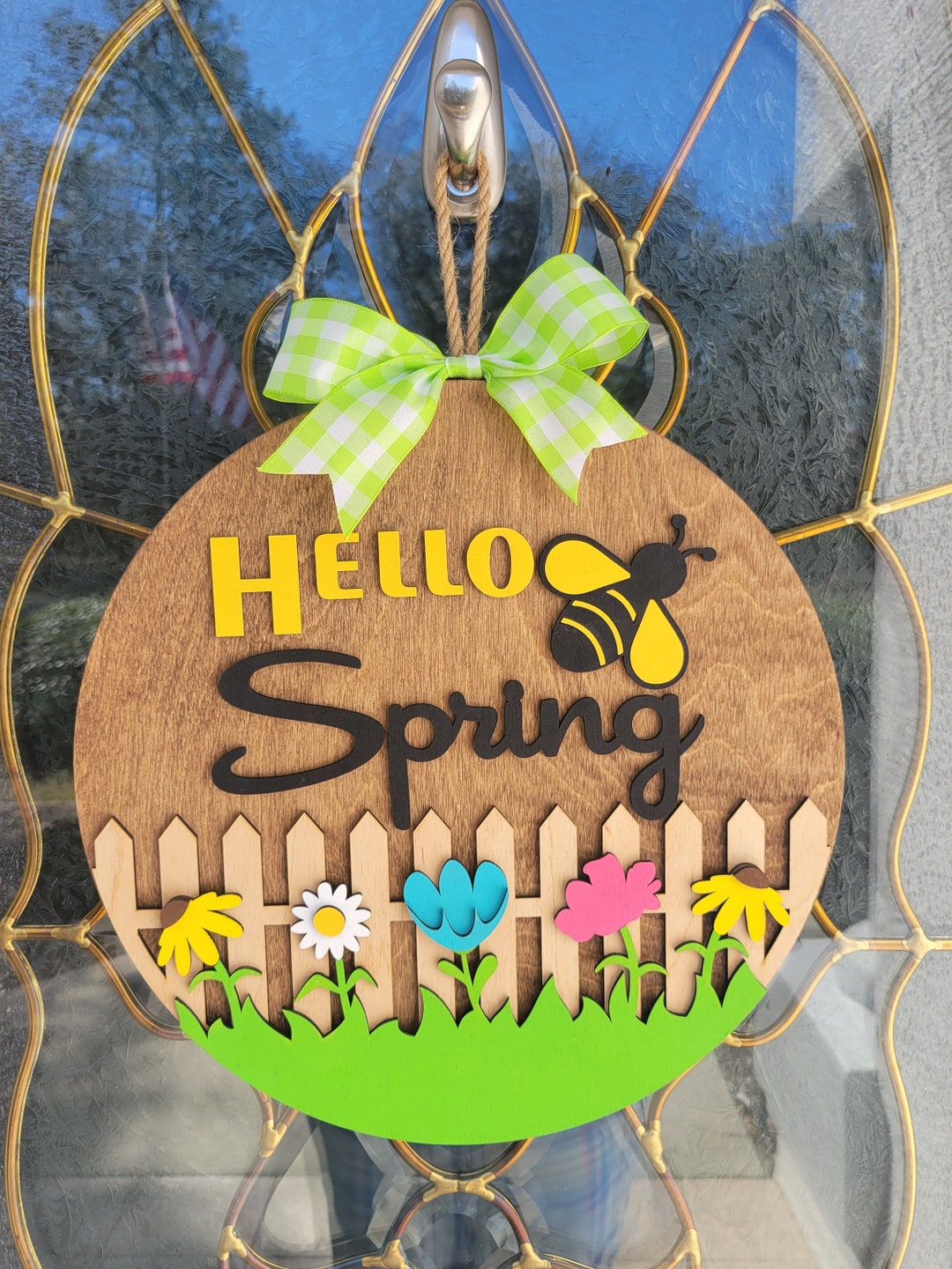 Hello Spring Door Hanger, Sign, Bee, Cute, Porch Sign, Front Door