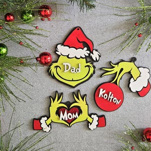 Personalized Grinch Ornaments: Laser Cut  Grinchmas Decor, Christmas Ornaments