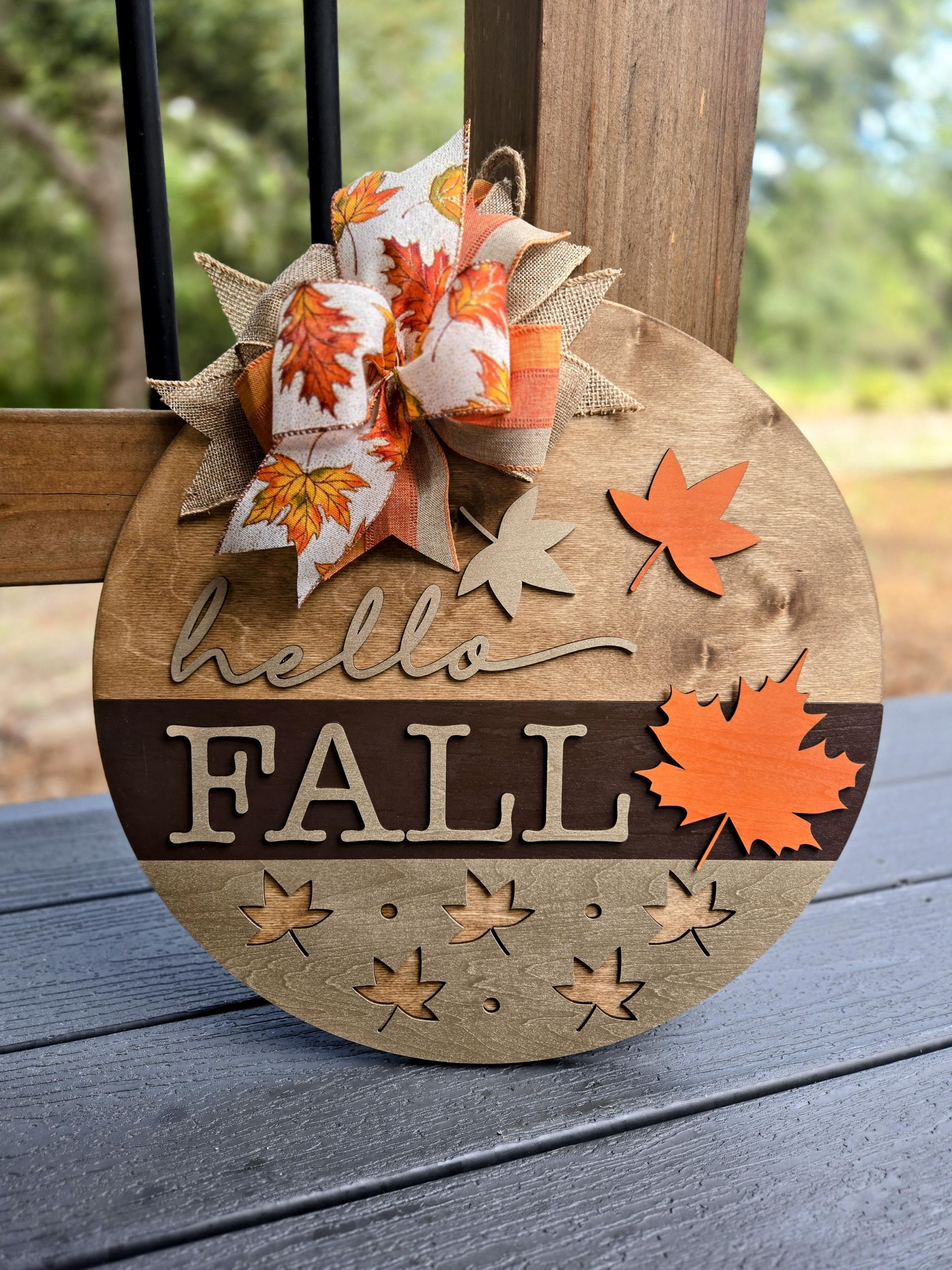 Hello Fall Wooden Door Hanger: Farmhouse Fall Leaves Porch Decor - Etsy