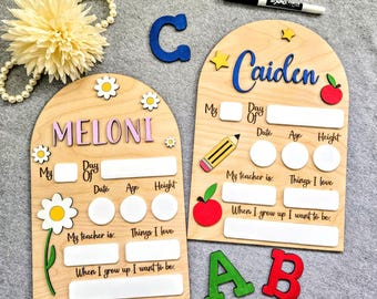 Personalized Back To School Sign, Reusable First & Last Day of School Sign, Dry Erase Photo Prop