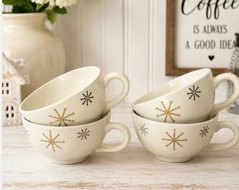 Vintage Atomic Starburst Coffee Cups Set of 4 – Mid Century Modern Ceramic Mugs