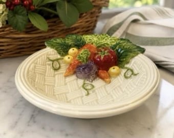 Ciotola Fitz & Floyd Vegetable Garden Basketweave Bowl Pomodoro Carota 1996 Stile Maiolica
