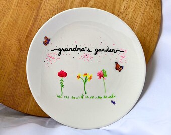Customizable -Grandmas Garden- Hand Painted Serving Plate- Wall Plates - Spring - Gift Basket- Mothers Day Gift- Garden Lover